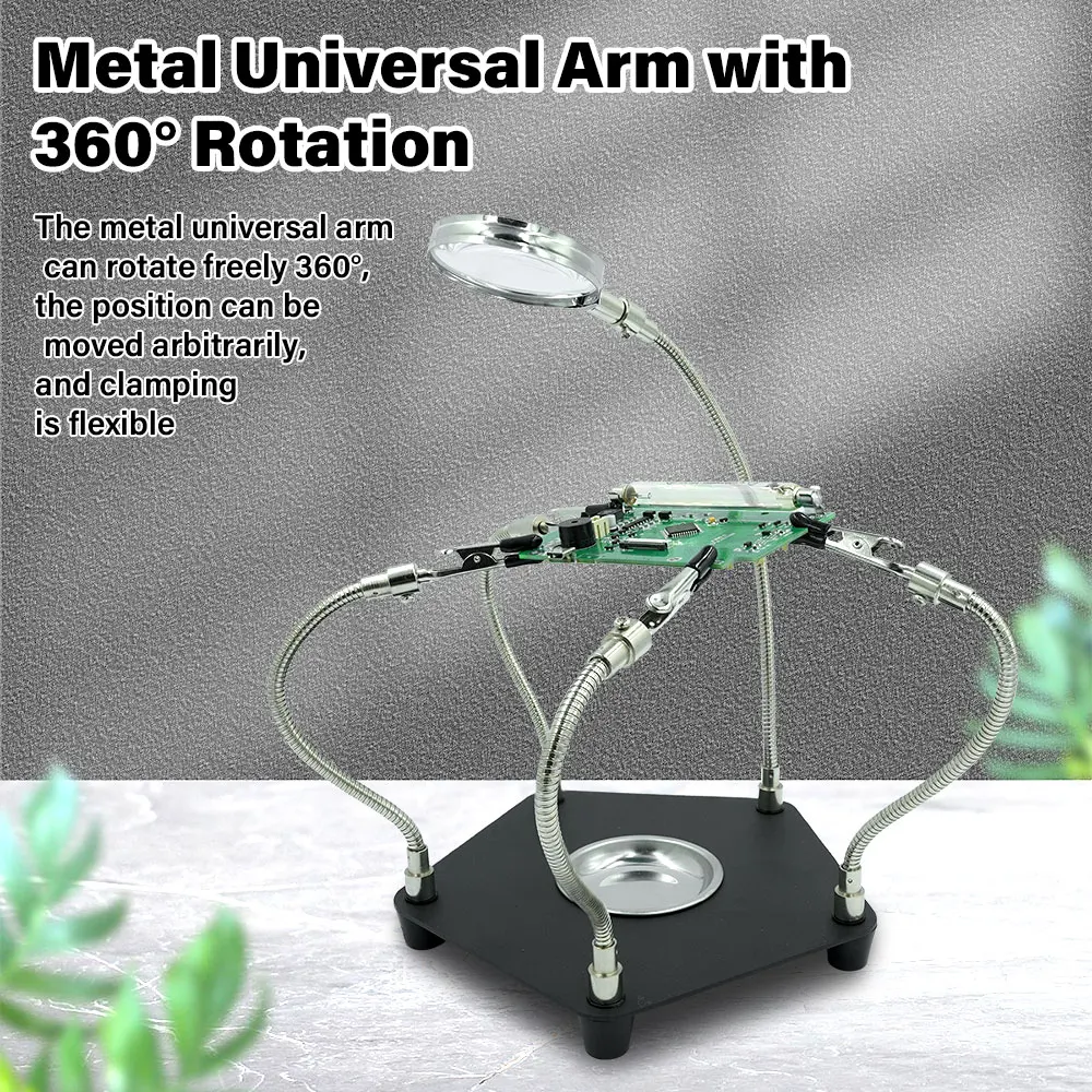 Helping Hand Soldering Station 360°Adjustable Alligator Clips Stand with Magnifier for PCB Electronic Repair & DIY Soldering