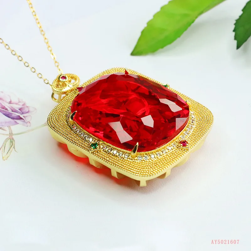 

French jewelry pigeon blood red glass pendant imitation ruby necklace