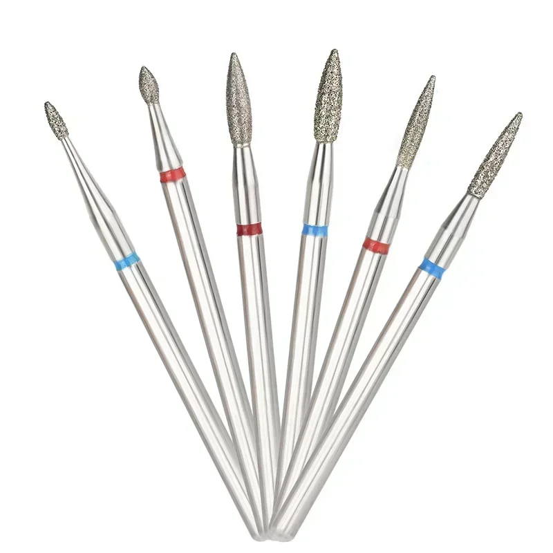 a 1PCS Fine Diamond Nail Drill Bits Flame Shape Russian Mills Cuticle Clean Burr Electric Manicure Drills Nails Accessories
