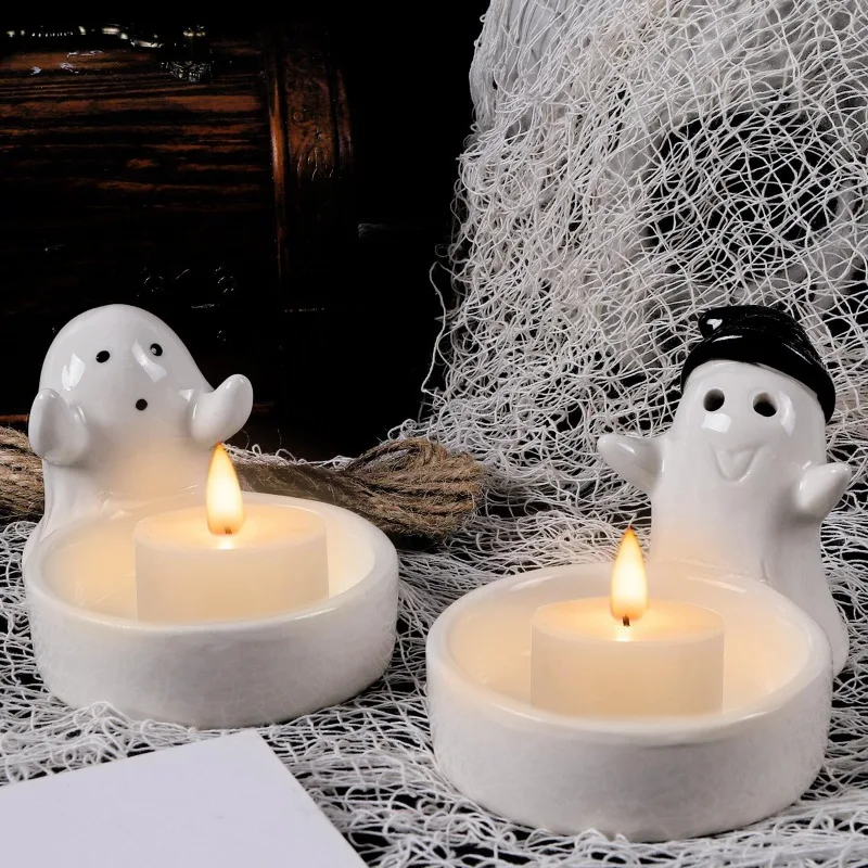 Halloween Ceramic Ghost Candlestick Holder Non-Slip Candle Stand for Spooky Bedroom Party Tabletop Decor Hauntingly Chic Design