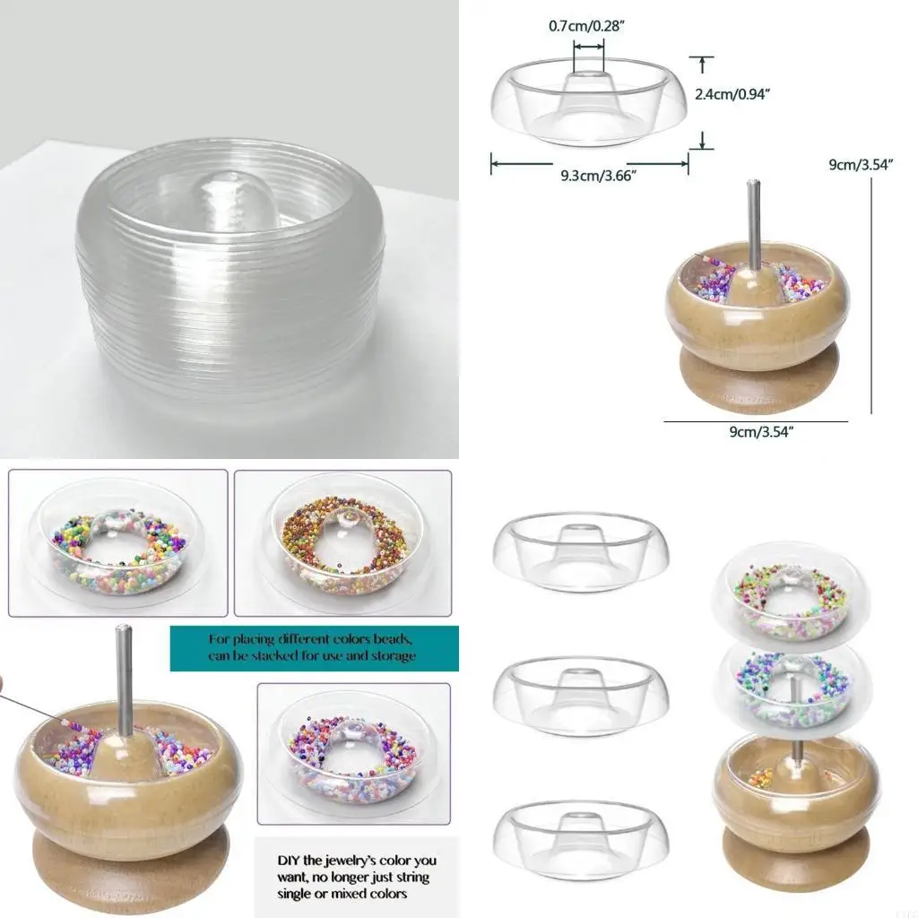 Wooden Bead Spinner with Spin Beading Bowl and Beading Needle Jewelry Crafting Tool for Craft Stringing Beads Easy Use