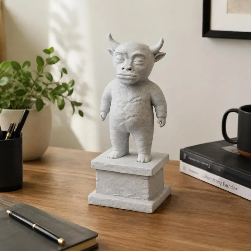 QX2E Abstract Tabletop Cow Statue, 3D Printed Chinese Animated Movie Desk Figurine for Shelf and Console Decors for Entryway