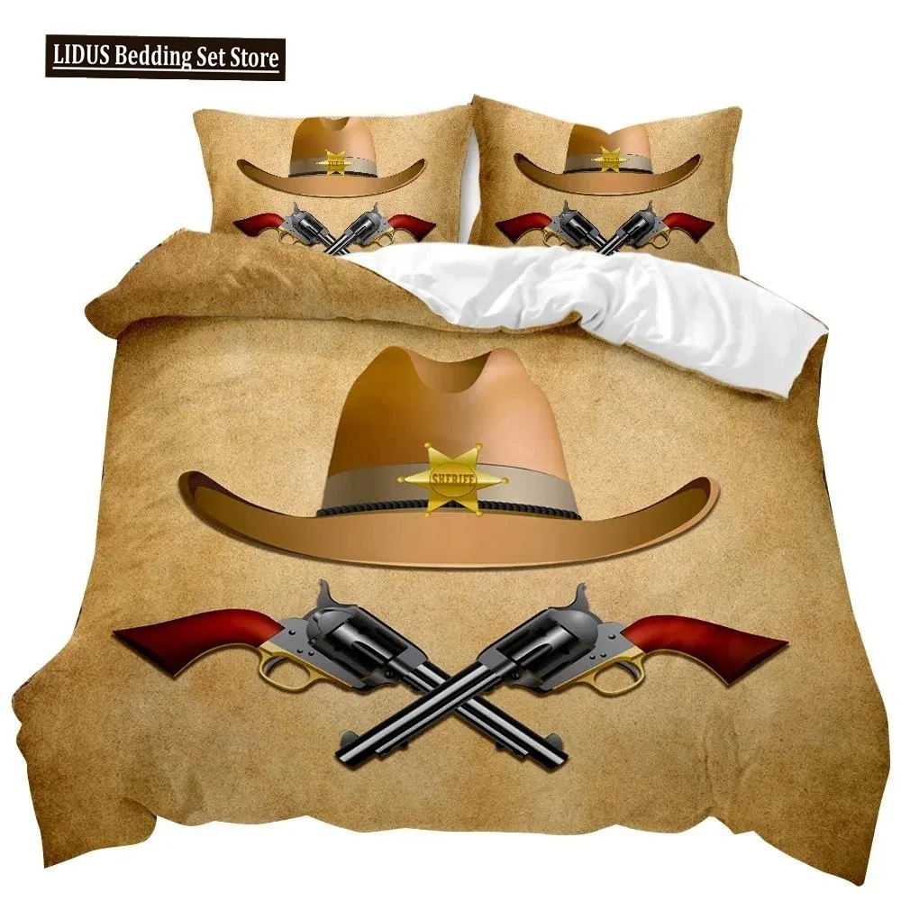 

Western Cowboy Duvet Cover Teens Wild West Themed Cowboy Hat And Gun Western Style Double Queen King Size Polyester Qulit Cover