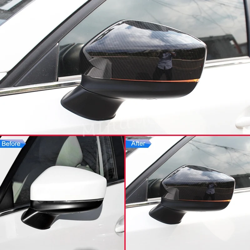 2Pcs/Set Rearview Mirror Cover Cap Carbon Fiber Black For 2016-2024 Mazda CX5 CX9 CX-5 CX-9 Car Exterior Accessories