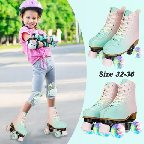 Women Double Row Roller Skates PU Leather Roller Skates Skating Shoes Inline 4 Wheels Sneakers Outdoor Children's Skate Shoes