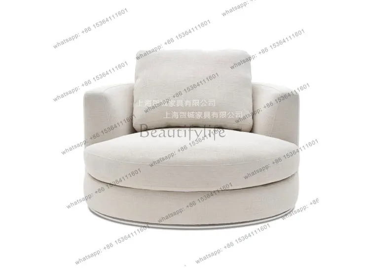 YJ  Italian Light Luxury Round Sofa Chair Can Be Rotated, Nordic Simple Modern Linen Fabric Designer Single Round Sofa
