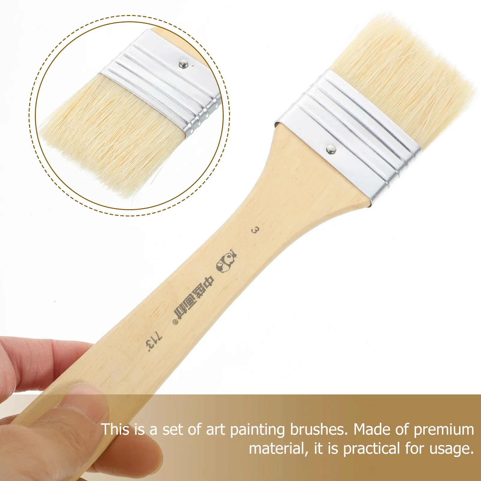 

2 pcs Natural Pure Boar Bristle Brush Large Size Painting Tool For Artists Students Wood Handle Wall Art Drawing Stencil