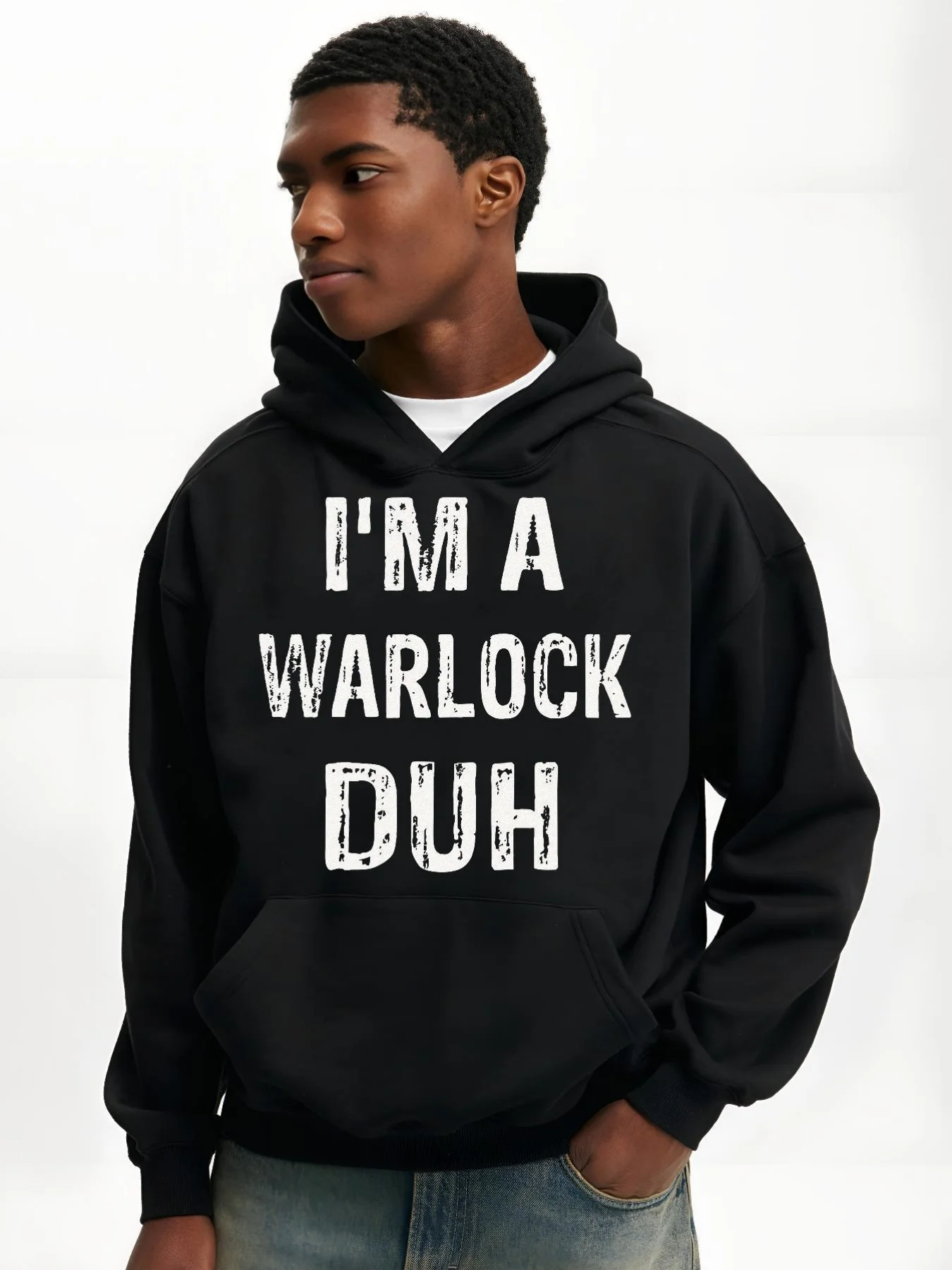 

Мужская толстовка на Хэллоуин «I'm A Warlock Duh» — мягкая эластичная толстовка с капюшоном, капюшон на шнурке и карман-кенгуру для костюмированных вечеринок