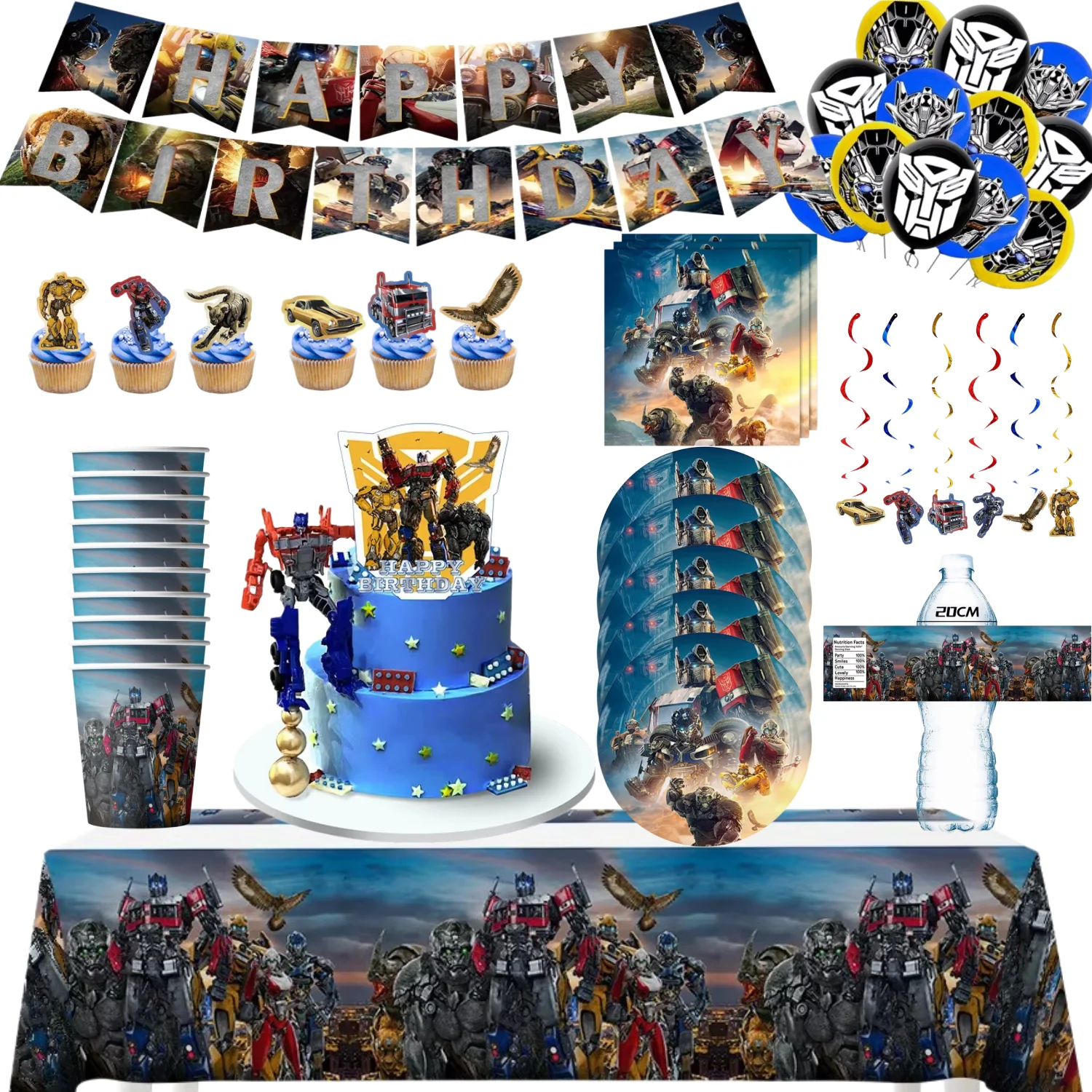 Transformation Robot Birthday Party Decor Disposable Plate Tablecloth Backdrop Shape Shifting Balloon Baby Shower Party Supplies