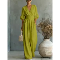 2026 Spring Summer Elegant V Neck Waist Tie Jumpsuit Women‘s Casual Long Romper  Perfect for Office Beach Vacation - Image 6