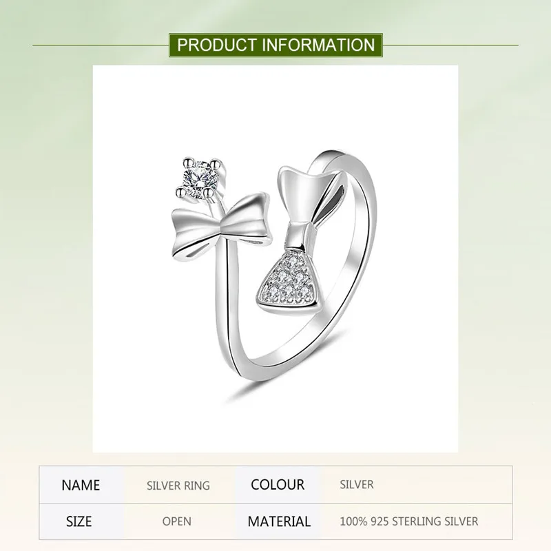Ring aus 925er-Sterlingsilber mit offenem CZ-Schleife für Damen, modischer Hochzeitsschmuck, Party-Geschenk