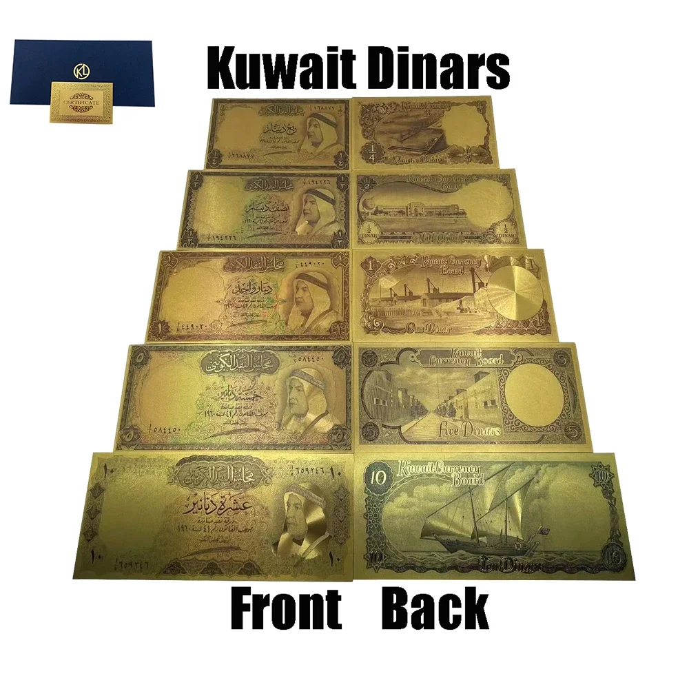 

SET3 New Arrival Hot sell 5 Designs Beautiful Colleciton Kuwait Dinar Gold Banknote for Gifts