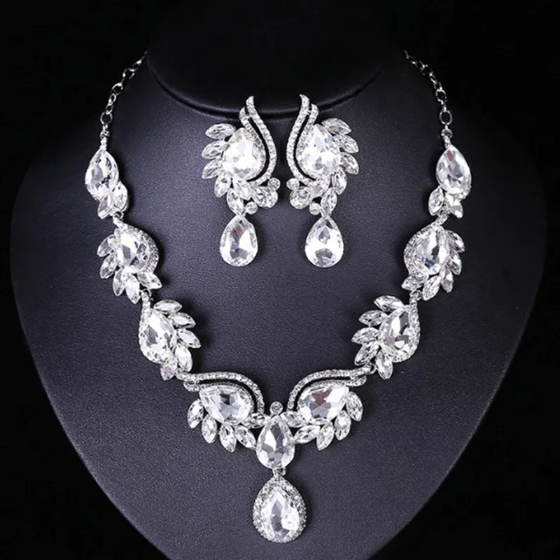 2024 New Multicolored  necklace set   Crystal simple gemstone necklace earrings set dress bridal accessories