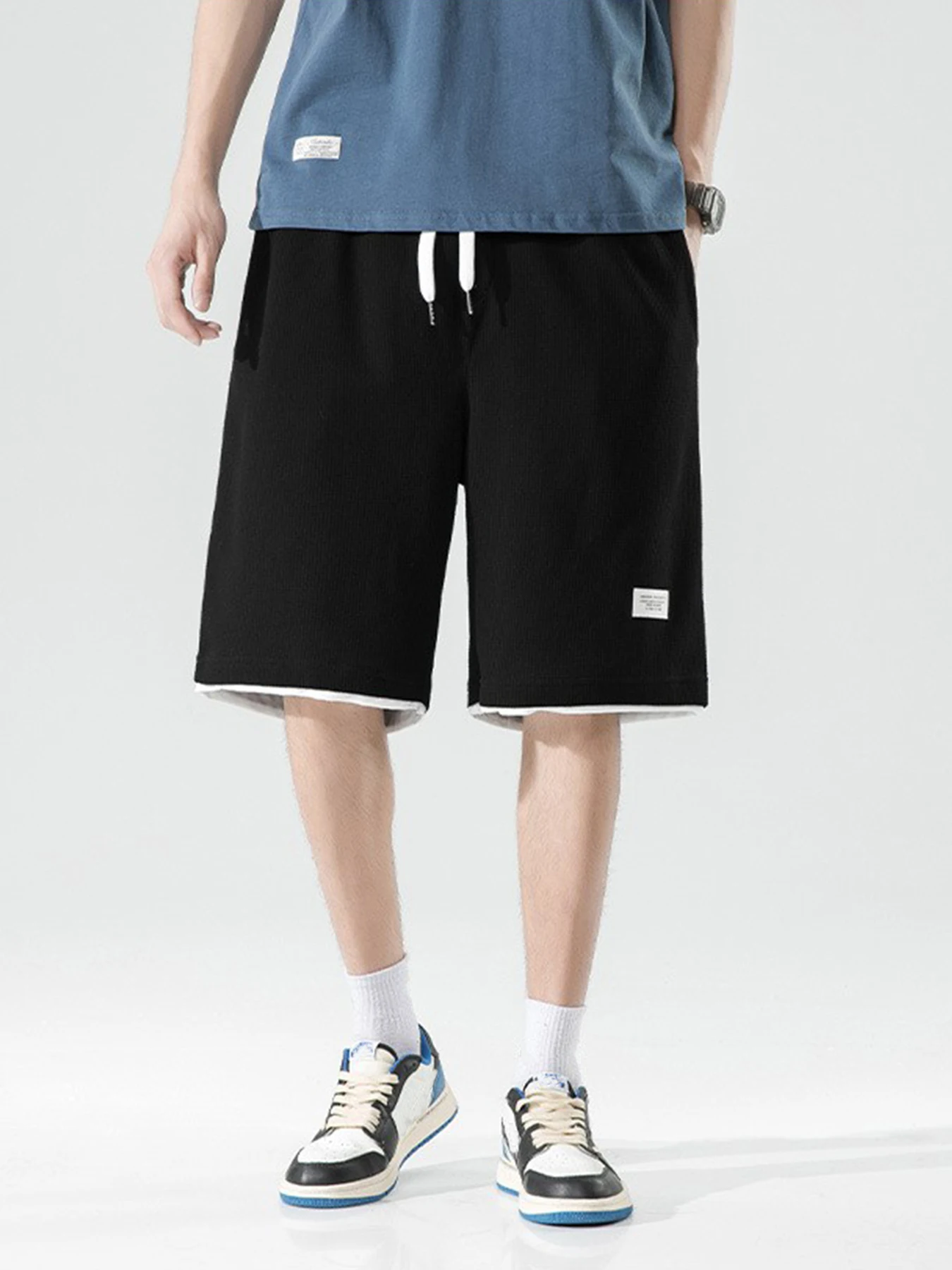 

Американские мужские шорты вафельные, летние тонкие пятиконечные повседневные мужские брюки, мужские свободные спортивные прямые брюки