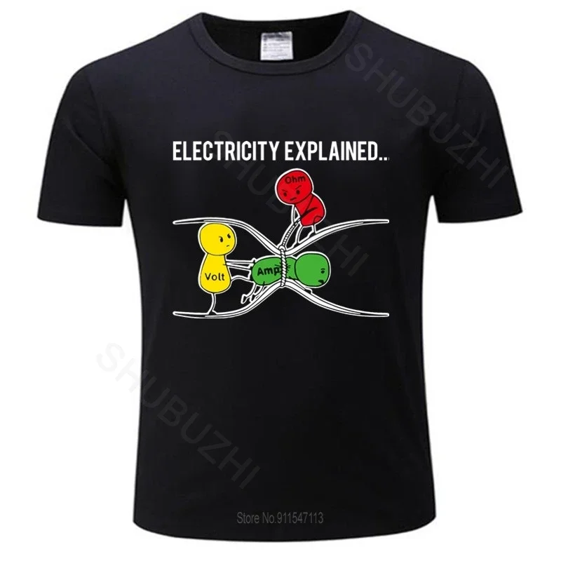 Men cotton T Shirt Fashion tshirt  Electricity Explained style t-shirt for man Ohm's Law Version2 teeshirt short sleeve teeshirt