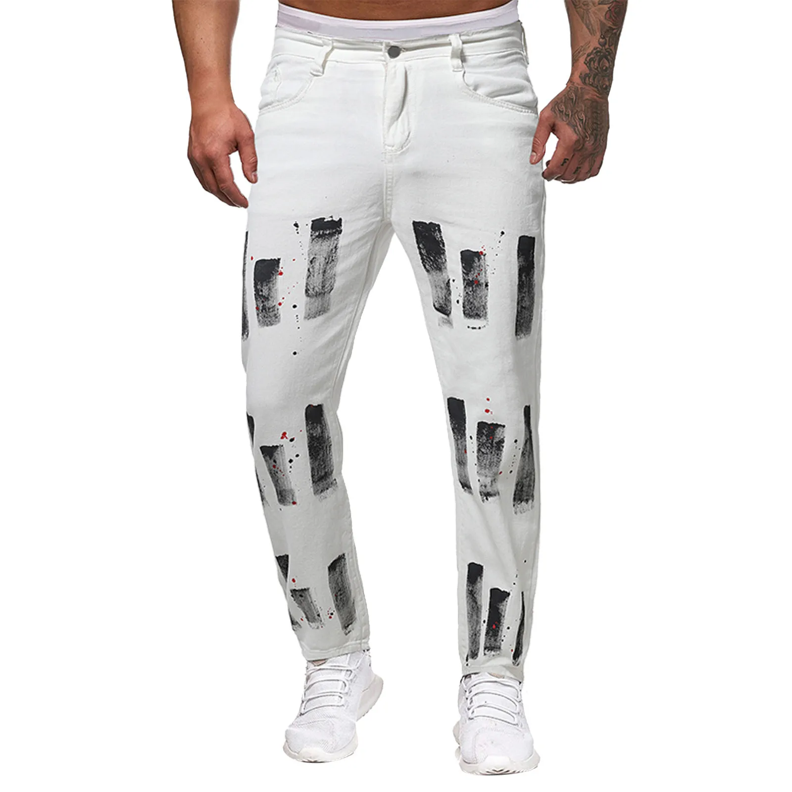 Pantalon Long en Denim pour Homme, Décontracté, à la Mode, avec Trou Droit, Fermeture Éclair, Style Hip Hop, de Haute Qualité