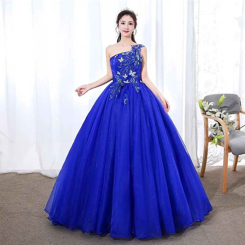 JEHETH Appliques di pizzo una spalla Prom Dress Flowers Party Gown Princess Sweet 16 Adult Puffy Quinceanera vestido formatura