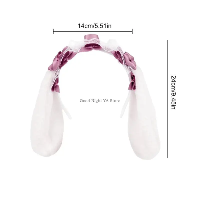 Lace Ribbon Bowknot Hairband Anime Hairband with Long Rabbits Ear 2000s Costume Cosplay Cosplay Brops Adeveld
