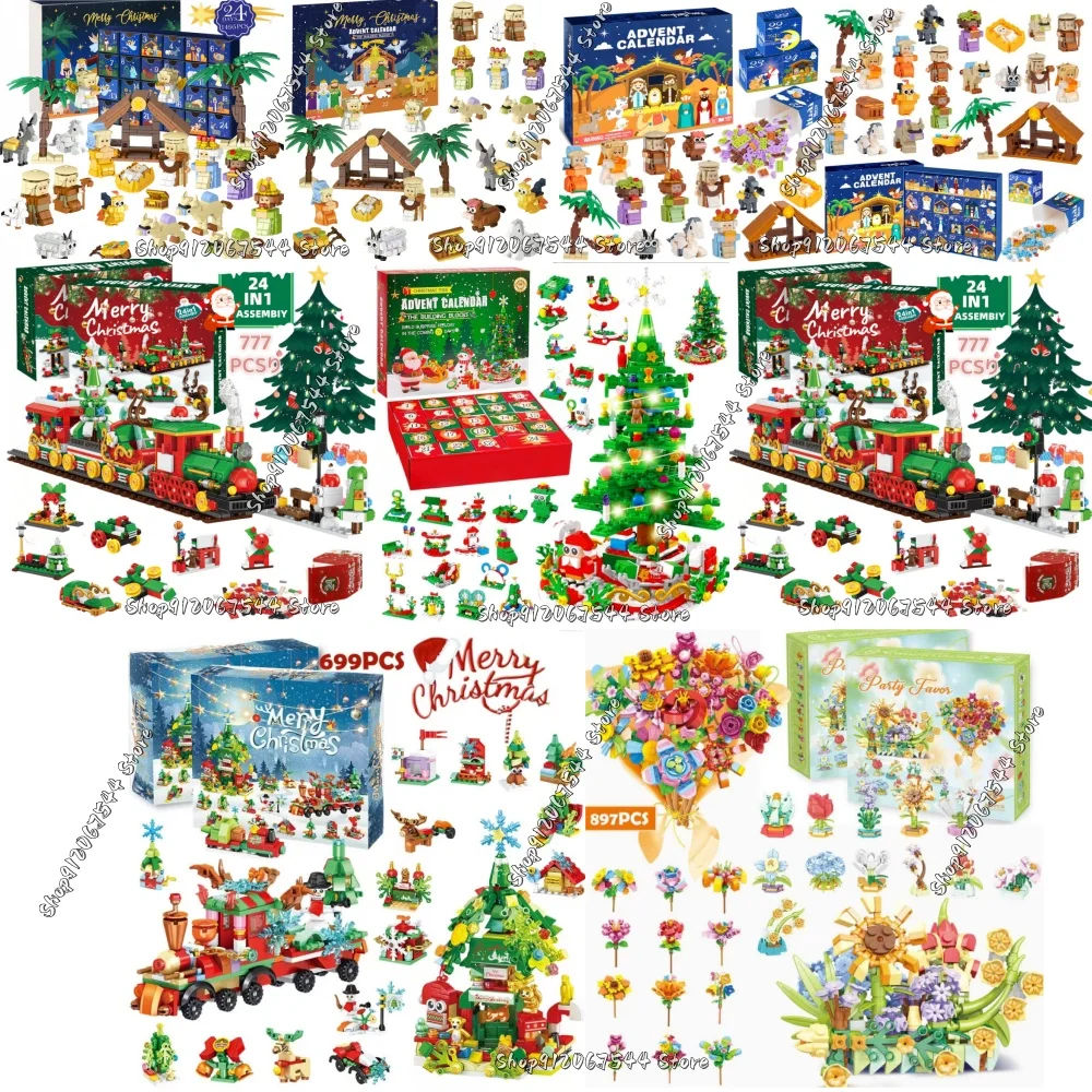 

Рождественский адвент-календарь, подарочная коробка, сделай сам, Рождественский поезд, христианские кирпичи, игрушки, календарь обратного отсчета на 24 дня, Рождественский подарок