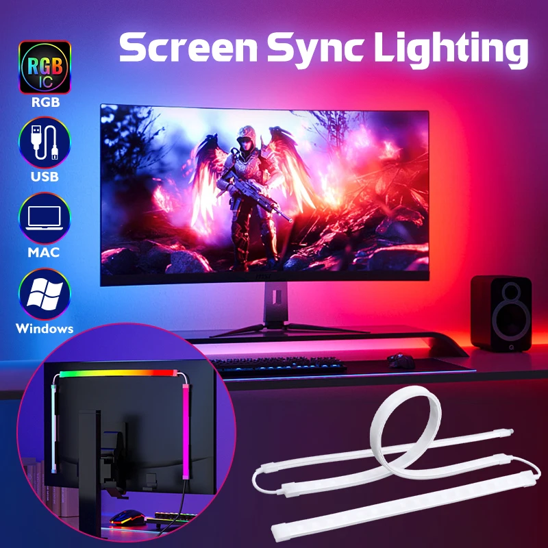 fita led para monitor de computador gaming sincronizacao de cores controle inteligente tela do pc sonho rgb lampada atmosfera do jogo backlight 01