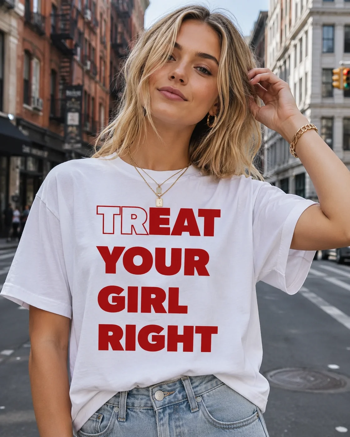 Eat Treat Your Girl Right Fun Lettering Print T-shirt Street Fashion Casual Harajuku Kawaii T-shirt Women's Y2K Clothing ﻿