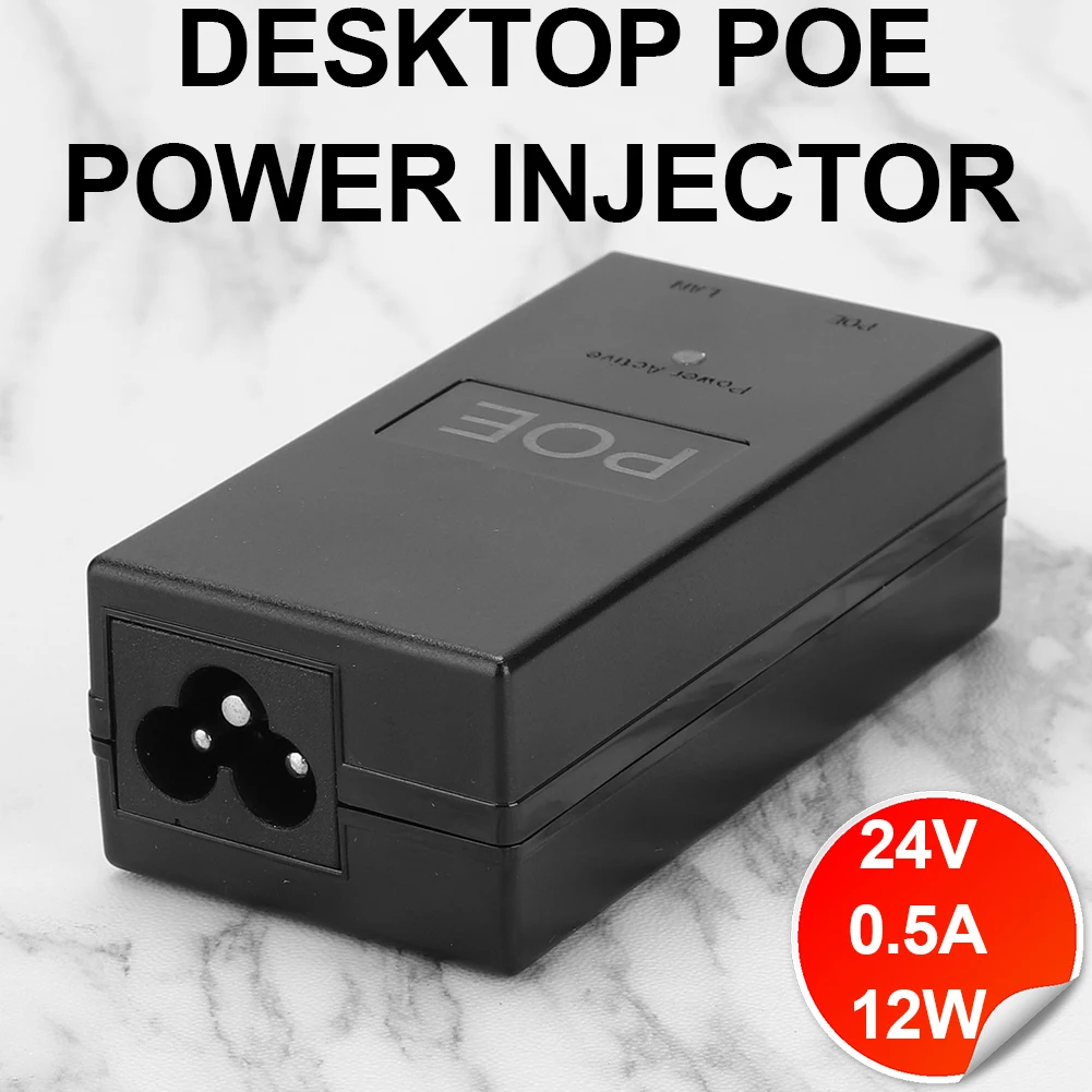 

1-5pcs Desktop POE Injector 10/100Mbps Power Supply Output 24V 0.5A Input 100V-240V with Power Cable for CCTV Camera