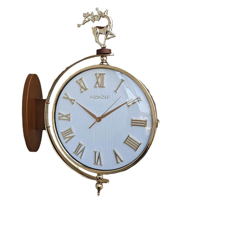 

European double-sided wall clock living room home creative light luxurysilent modern simple hanging on both sides