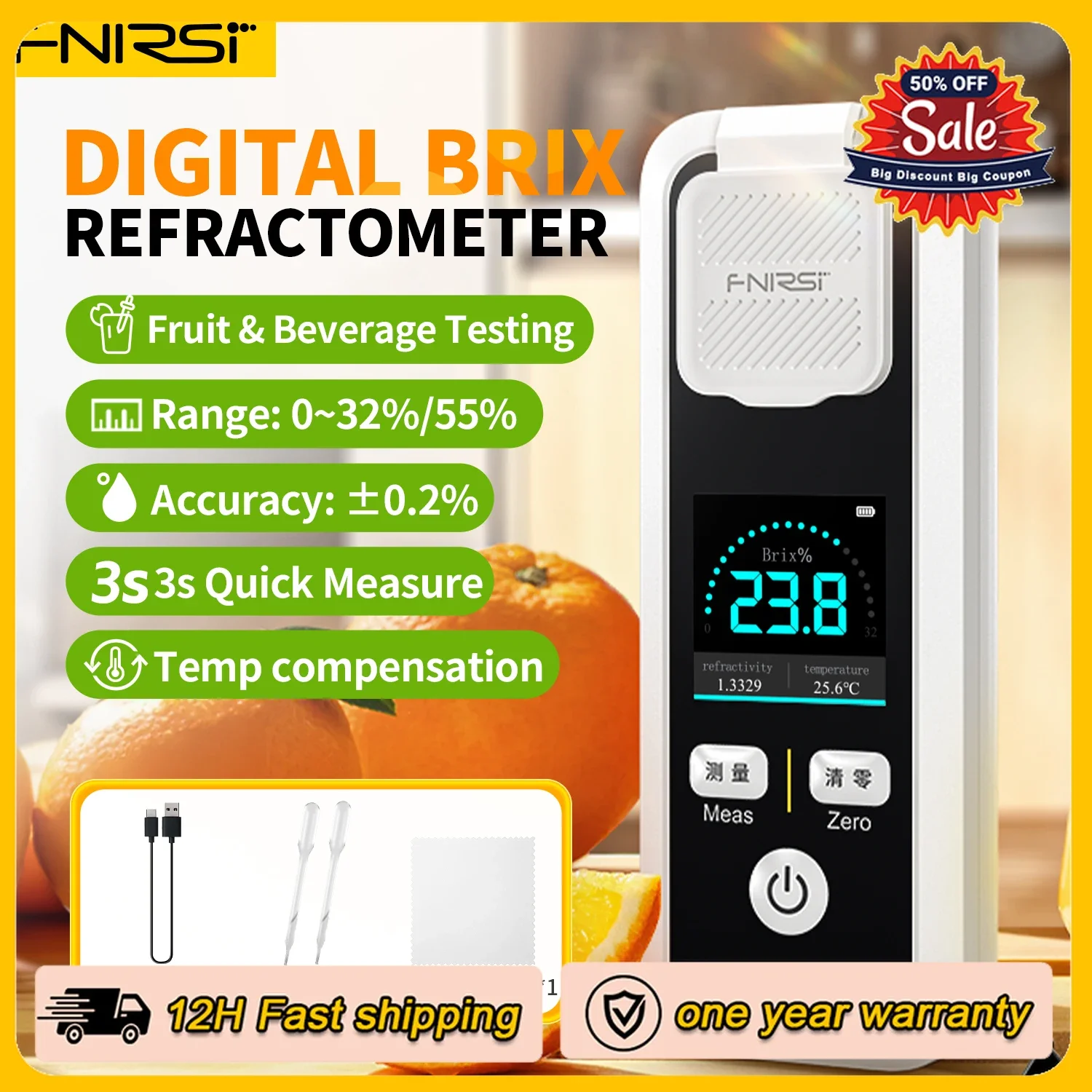 

FNIRSI JBM-10 JBM-20 Digital Brix Refractometer Rechargeable Sugar Content Meter Measure Fruit Juice Beverage Wine Beer 32%/55%