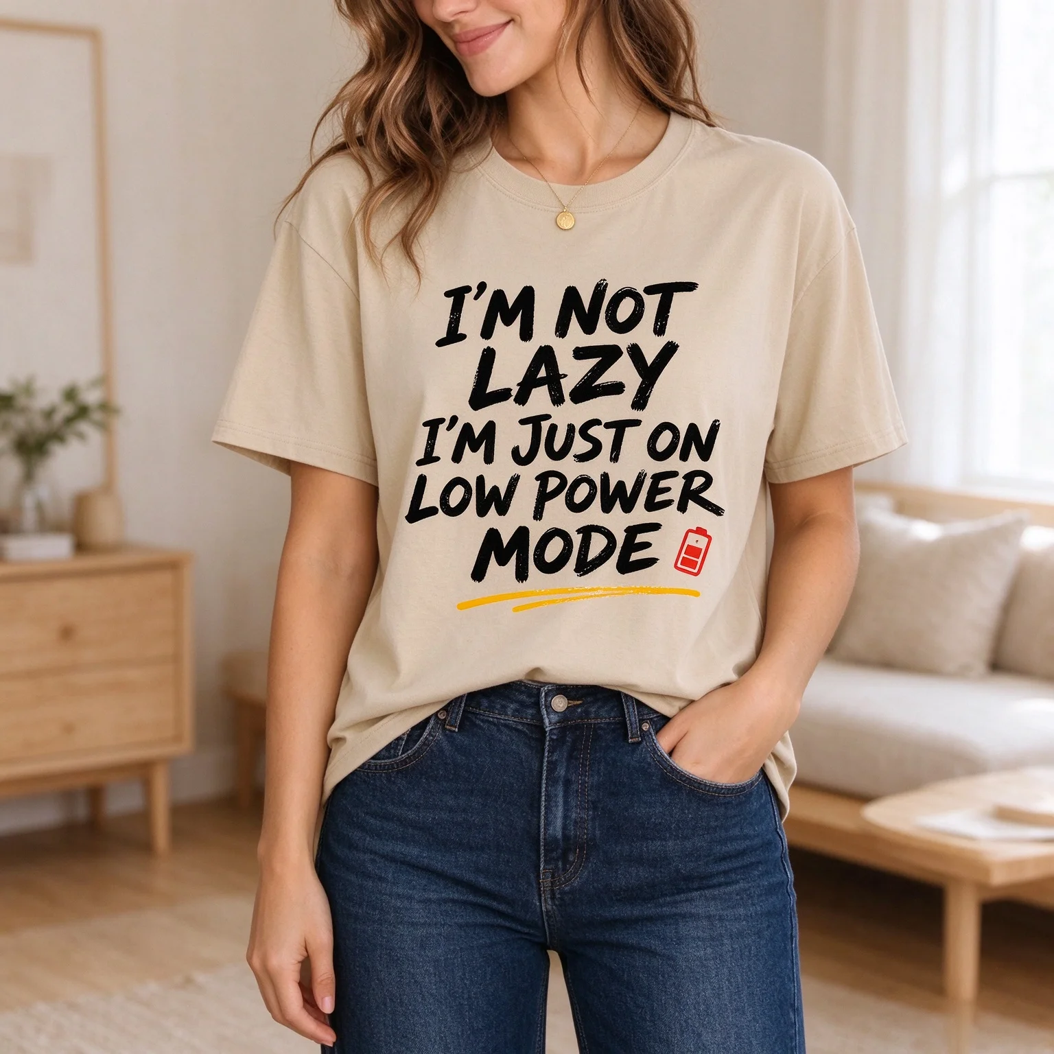 Women I'm Not Lazy I'm Just On Low Power Mode Funny Letter Graphic T Shirt Casual Crew Neck Summer Short Sleeve Tee
