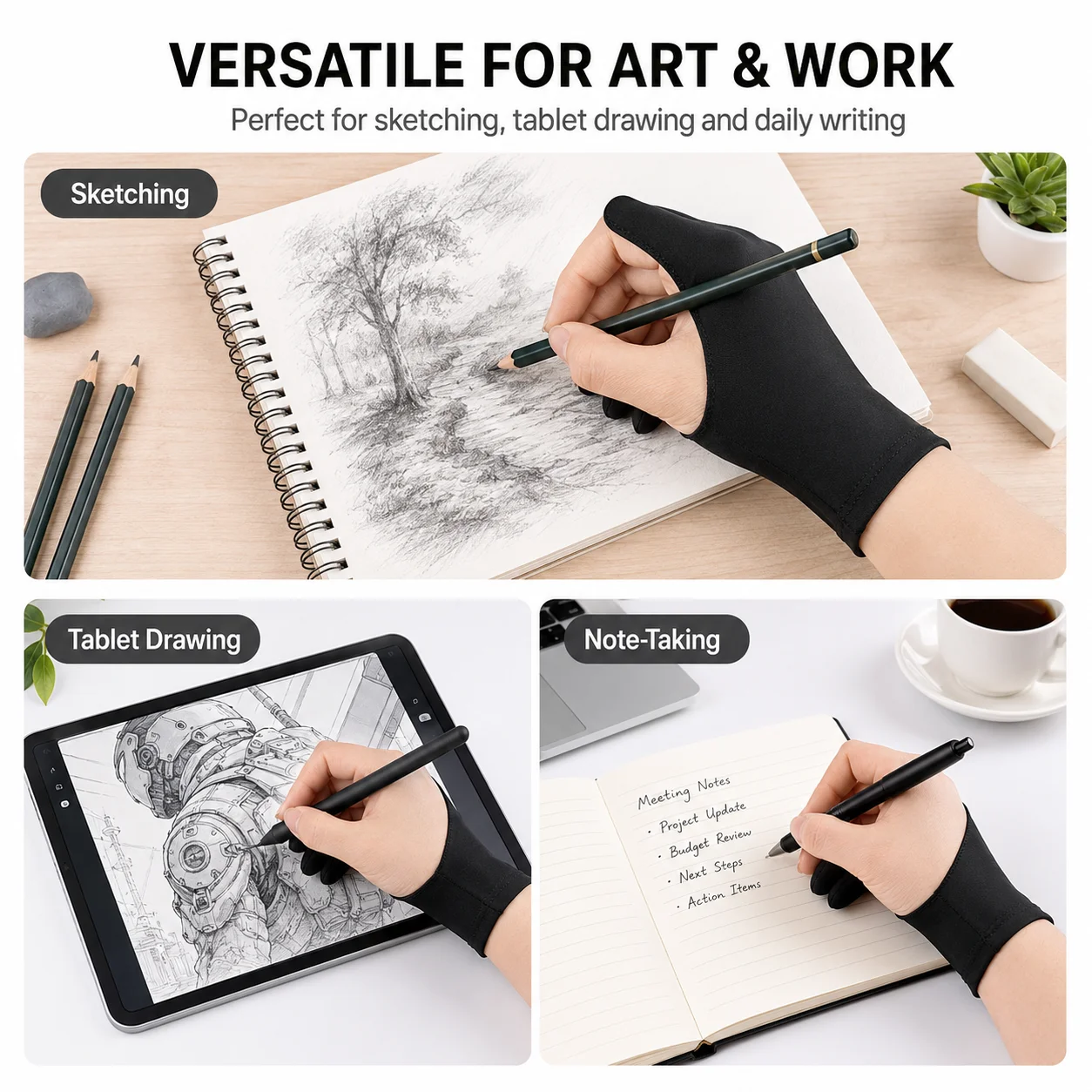 1 pair of anti fouling two finger painting gloves, digital tablet sketching and painting with palm repellent artist gloves