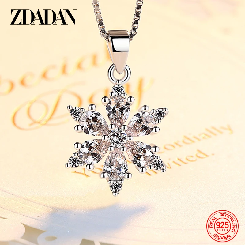 

ZDADAN 925 Sterling Silver Snowflake Zircon 40/45/50cm Necklace For Women Fashion Wedding Jewelry