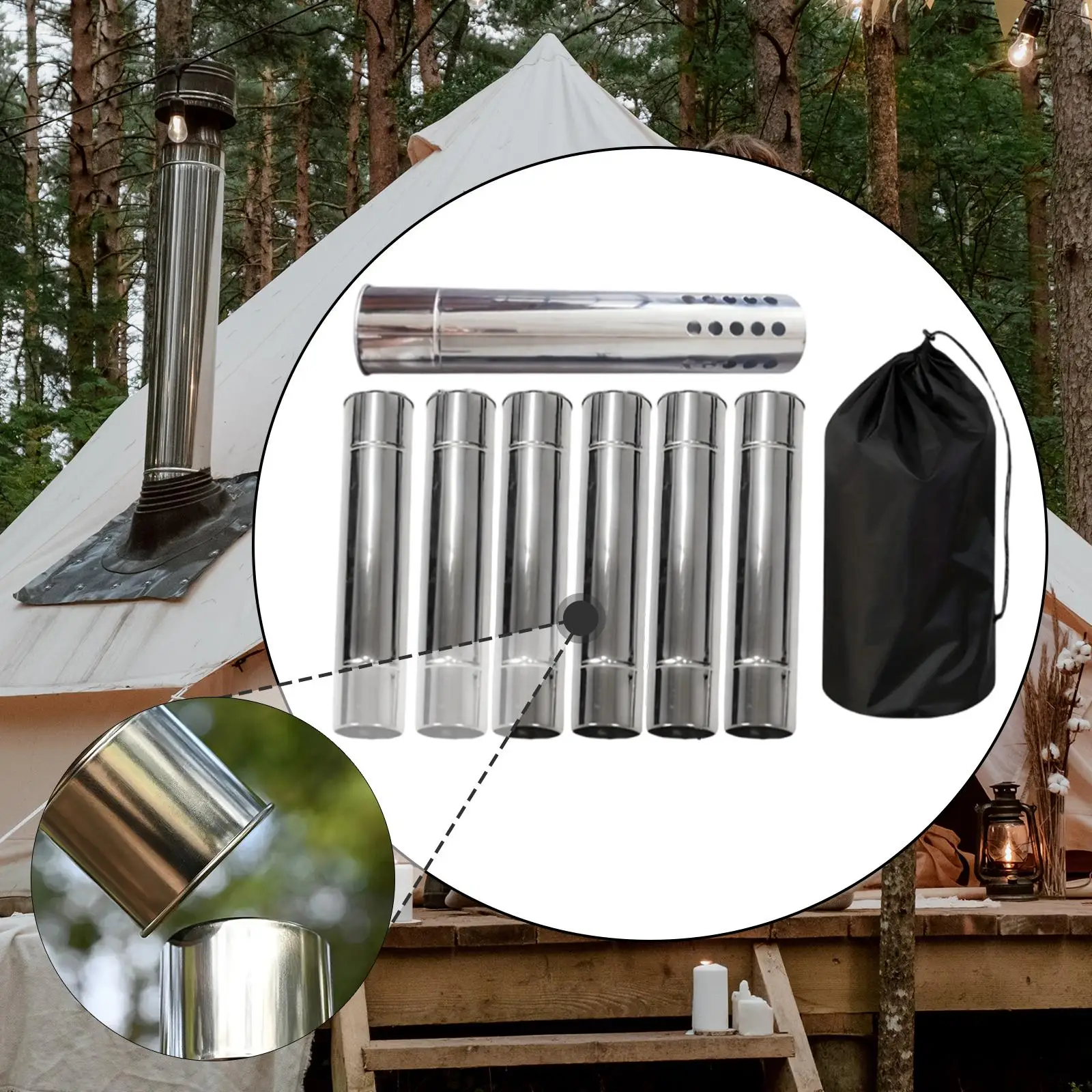 6 قطعة أنابيب مدخنة مستقيمة موقد الأنابيب أنبوب تمديد لخيمة المشي لمسافات طويلة نزهة #5