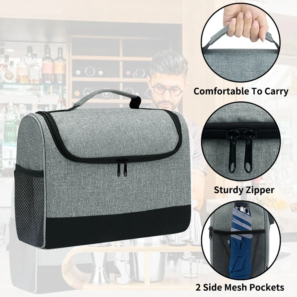 Bartender Kit Bag Portable Nylon Bar Tools Storage Pouch with Side Pockets Case Barware Organizer Travel Gifts