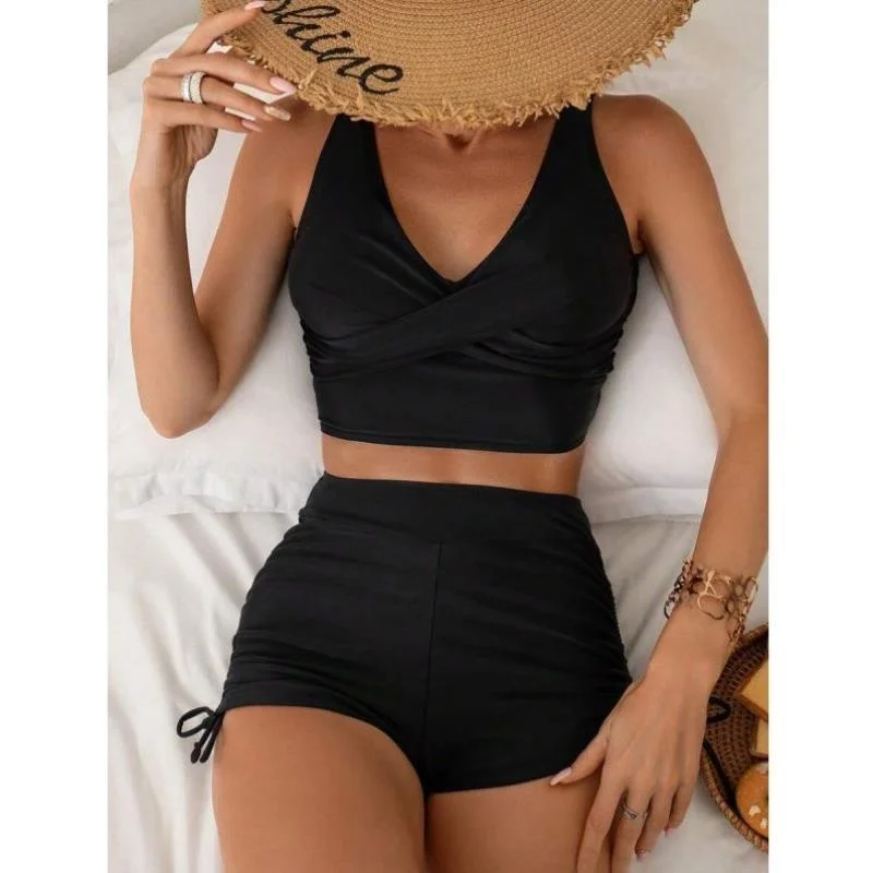 

New Summer Beach Pure Color Vest Sle Bikini Set Crossbody Casual Sportswear Seven Sve Length Autumn Season Men's Suit