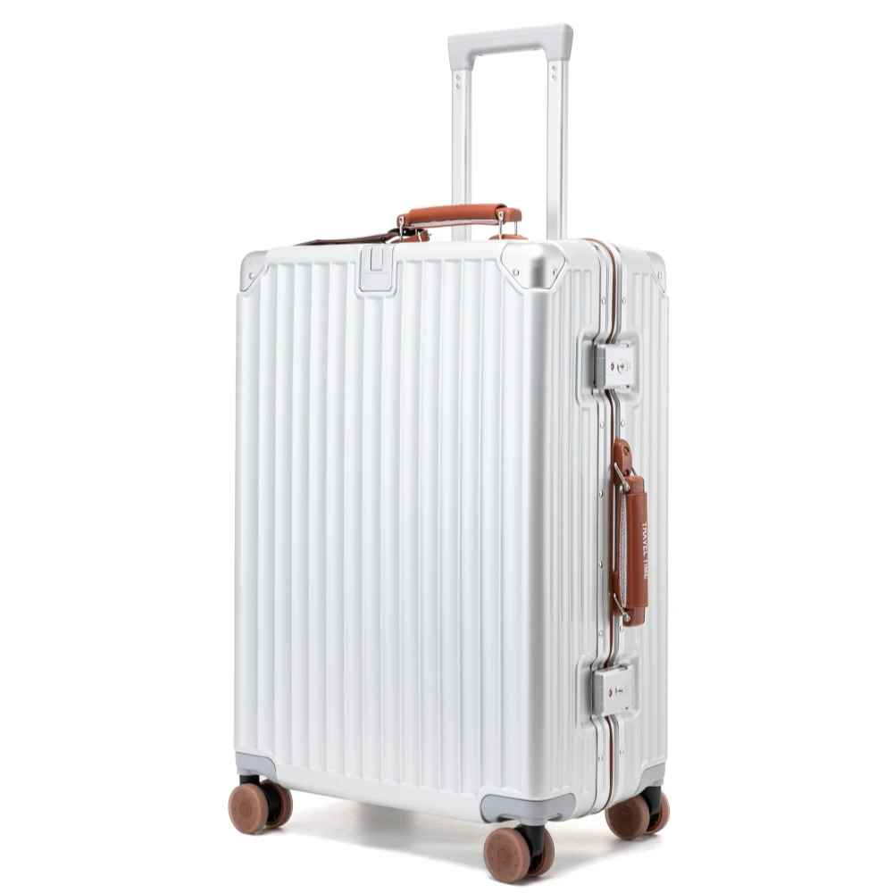Fashoin Soft Leather Handle Rolling Luggage Hard Shell PC Material Suitcase with Aluminum Frame TSA Lock Women Travel 20/24inch