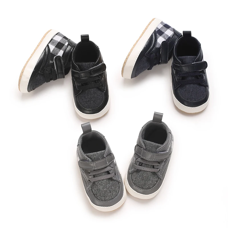 

0-18 months Baby Canvas Classic Sports Shoes Newborn Boys and Girl Checkered Color Blocking First Walkers Shoes Infant Anti slip