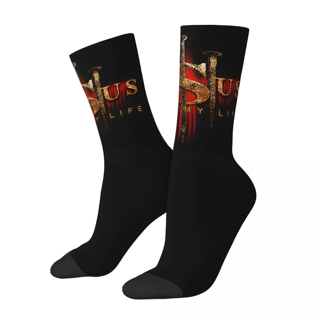 Happy Men's Socks Jesus Saved My Life Retro Christian Hip Hop Casual Crew Sock Gift Pattern Printed