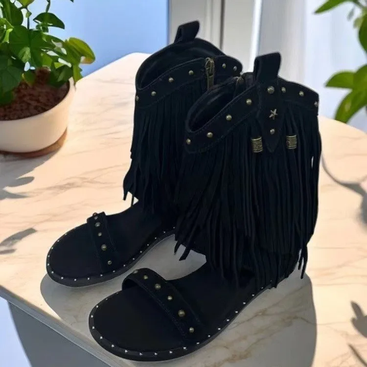 Embroidered Cool Boots 2025 New Summer Inner Heightened Open-toe Tassel Platform Women's Shoes view 3