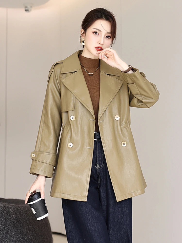   Ning cuir véritable Jaet femmes mi-long 2025 nouveau printemps automne haut de gamme décontracté coupe ajustée eepskin manteau