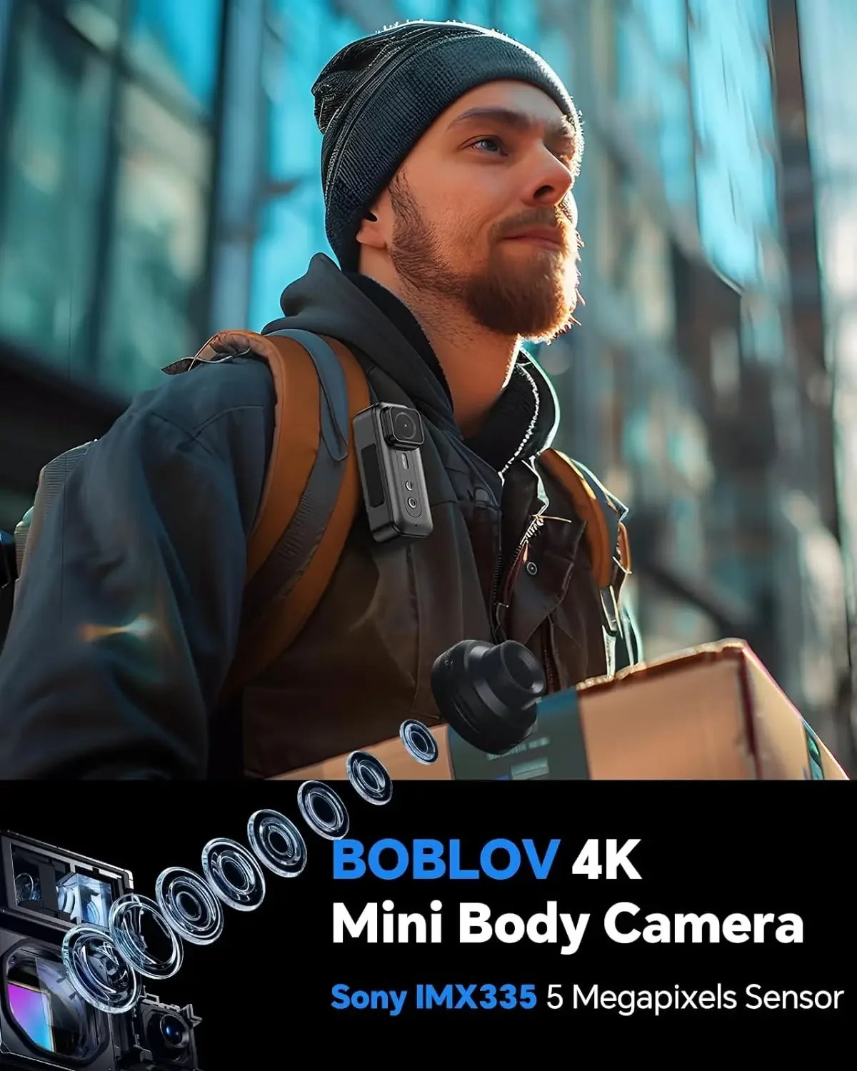 BOBLOV F5 Personal Mini 2.7K 1520P HD Video Recorder Security Guard Cam Wearable Body Worn Camera for Cycling Travel