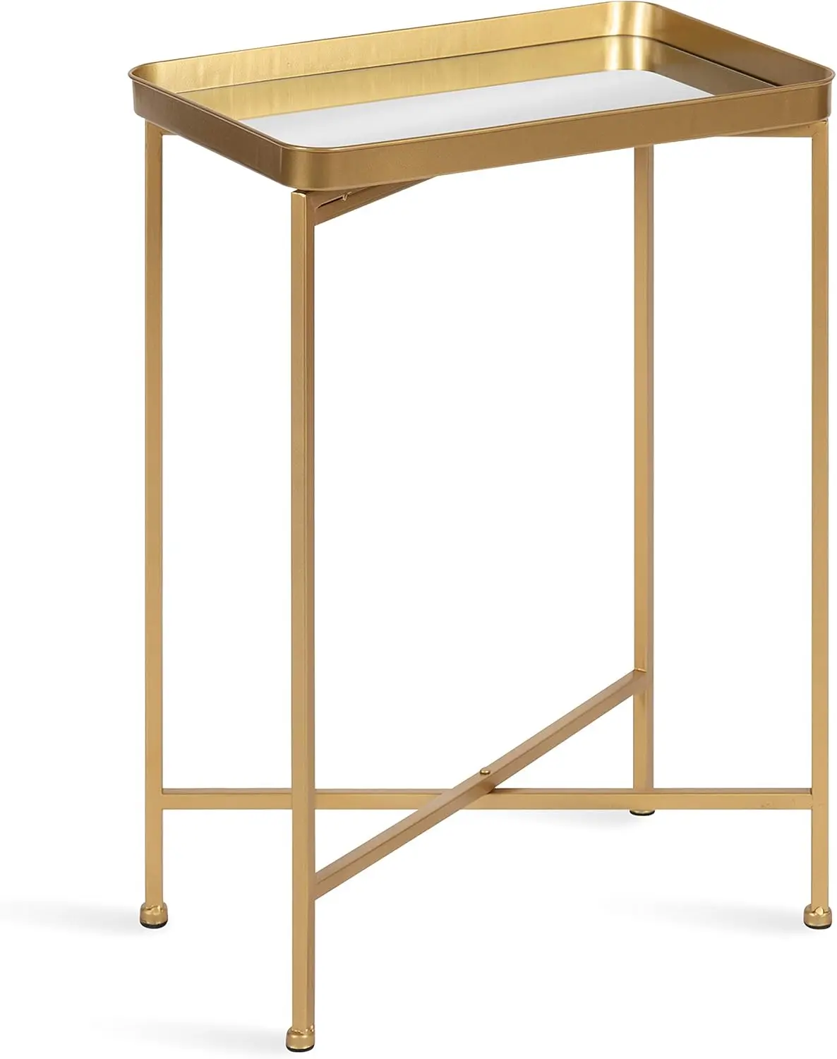 

Modern Mirrored Tray Side Table, 18 x 12 x 26, Gold, Foldable Rectangular End Table for Storage and Display