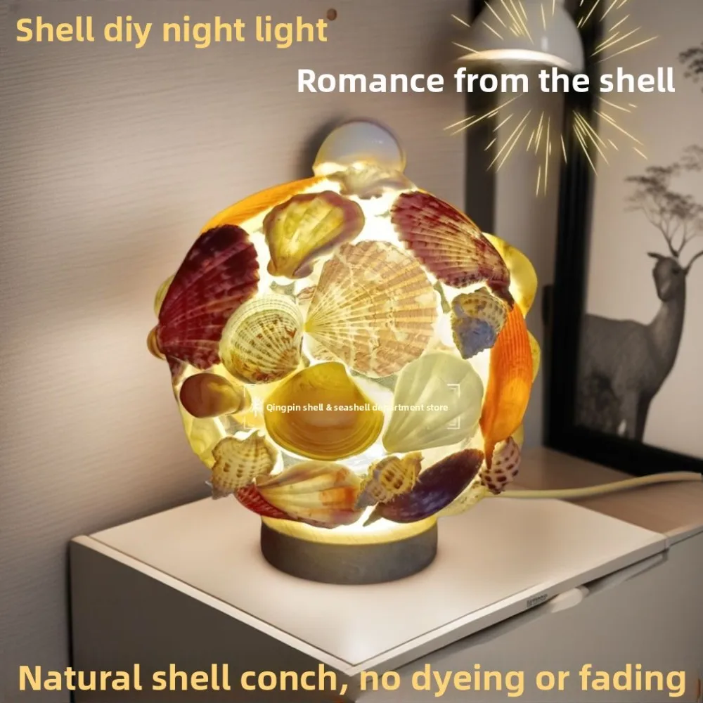 Natural Conch and Sea Urchin Shell Mini Night Light for Kids Birthday Gift DIY Craft Decoration Creative Home Ornament