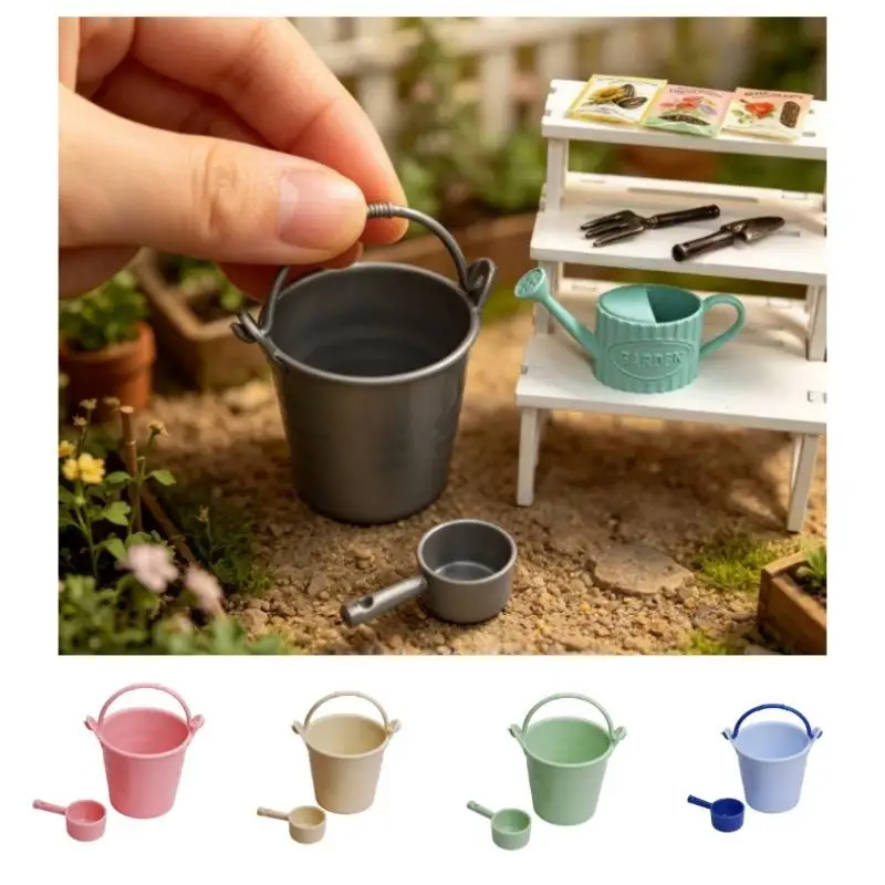 NEW Miniature Plastic Water Bucket with Spoon 1:6 Scale for 12
