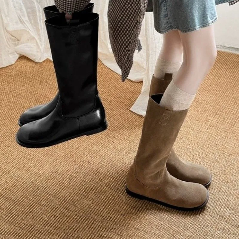 Herbst/Winter Damen Neue Einfache Stiefeletten - Runde Zehenkappe, Flacher Boden, Exquisit Geformte Einteilige Reitstiefel – Detail 2