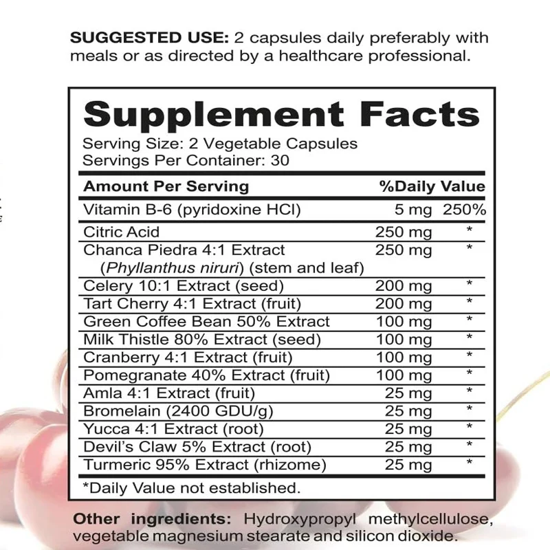 Uric Acid Support Formula | Including Sour Cherry Concentrate, Celery Seed Extract+12 High-efficiency Ingredients, 60 Capsules