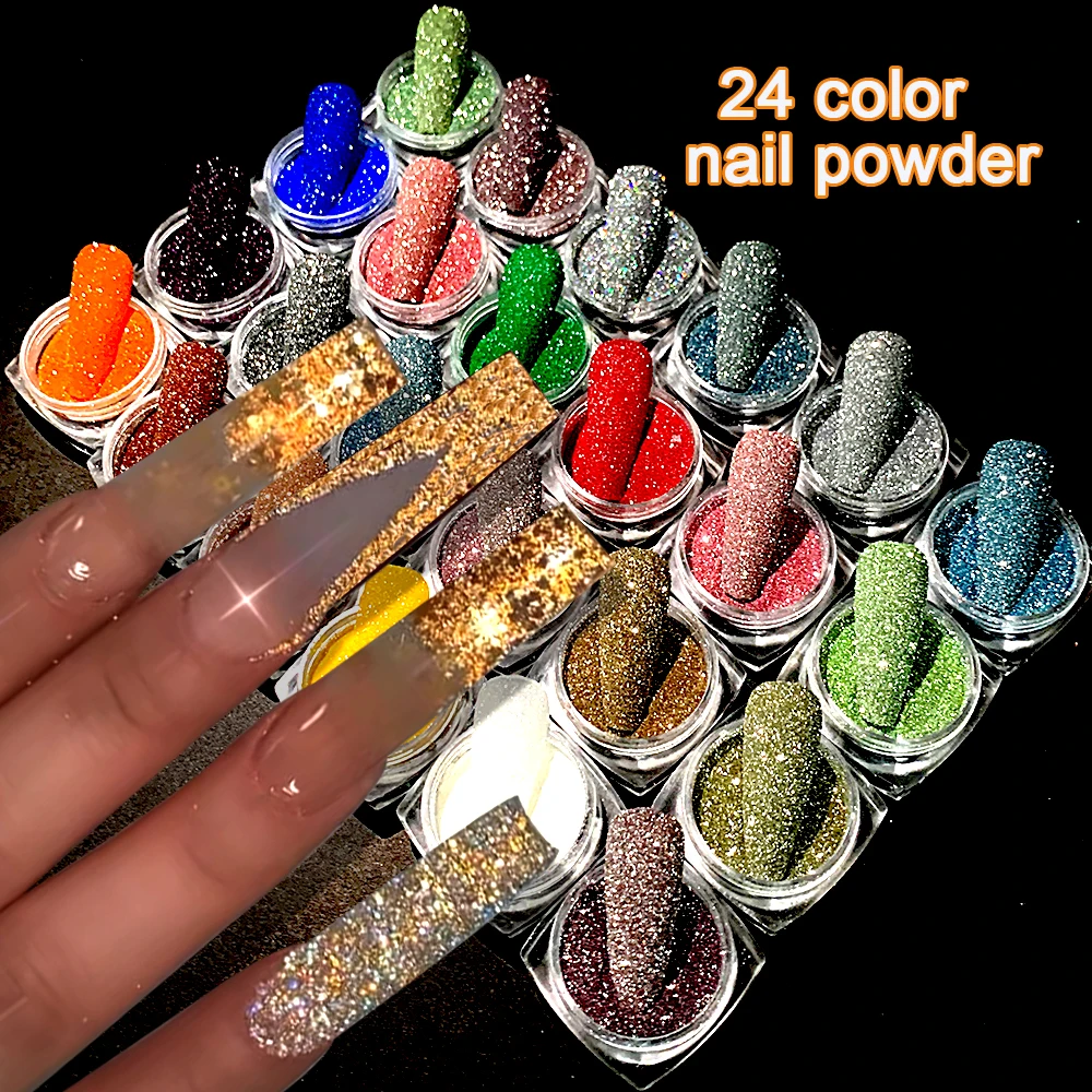 

24 коробки/компл., блестящая светоотражающая блестящая пудра для ногтей, вспышка, серебристый кофейный цвет, алмазный хромированный пигмент для ногтей, осень-зима, маникюр