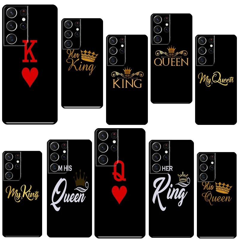 King Queen Couple Lovers Phone Case For Samsung Galaxy S23 S22 Ultra Note 20 10 S8 S9 S10 Plus S20 FE S21 FE Cover