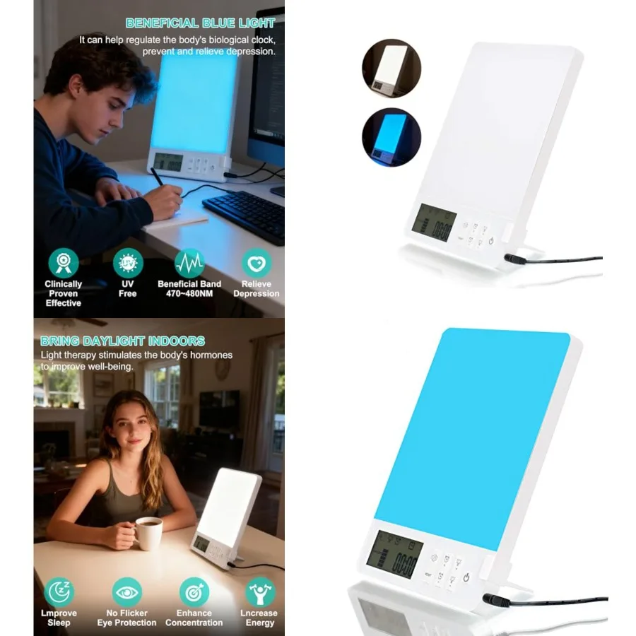 Light Therapy Lamp 10000 Lux Brightness-UV Free, Blue Lighting Improve Sleep Quality, Whit Lighting Imitation of Sunlight, Disp