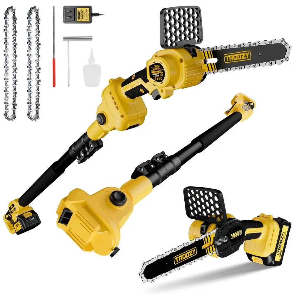 2-in-1 ไร้สาย 6 "Pole Saw & Chainsaw 21V 3Ah แบตเตอรี่ 7.7lb น้ําหนักเบา 15ft Max Reach หมุนได้สําหรับตัดต้นไม้