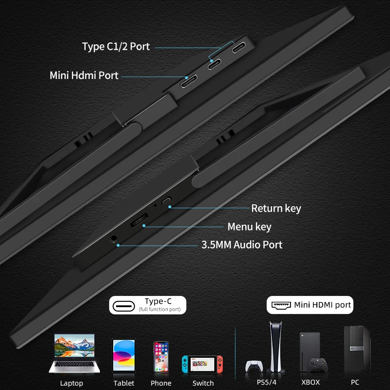 16" FHD Tragbarer Touch-Monitor Externes Display IPS 1200P Bildschirm USB C Mini-HDMI für Laptop Mac PC Xbox PS Switch mit VESA-Loch